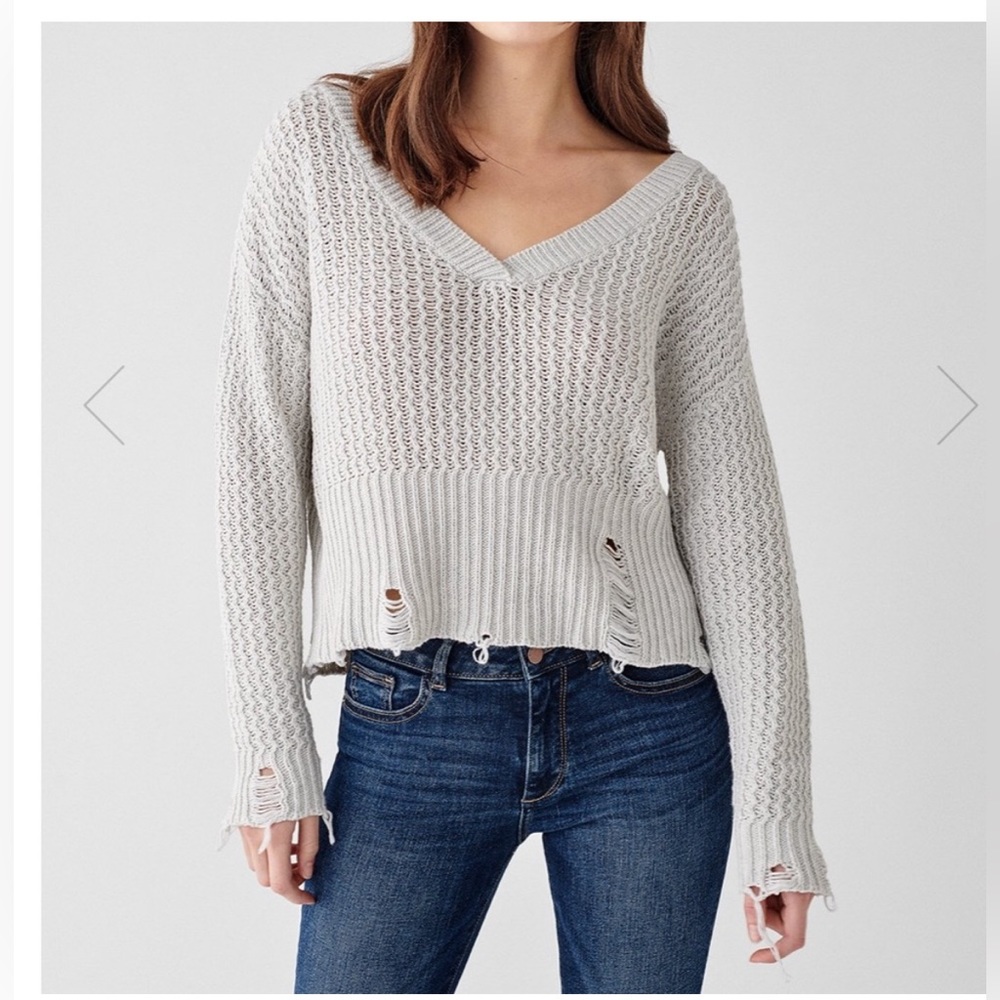 DL196 FREEMAN ALLEY V-NECK DISTRESSED KNIT PULLOVER SWEATER XS